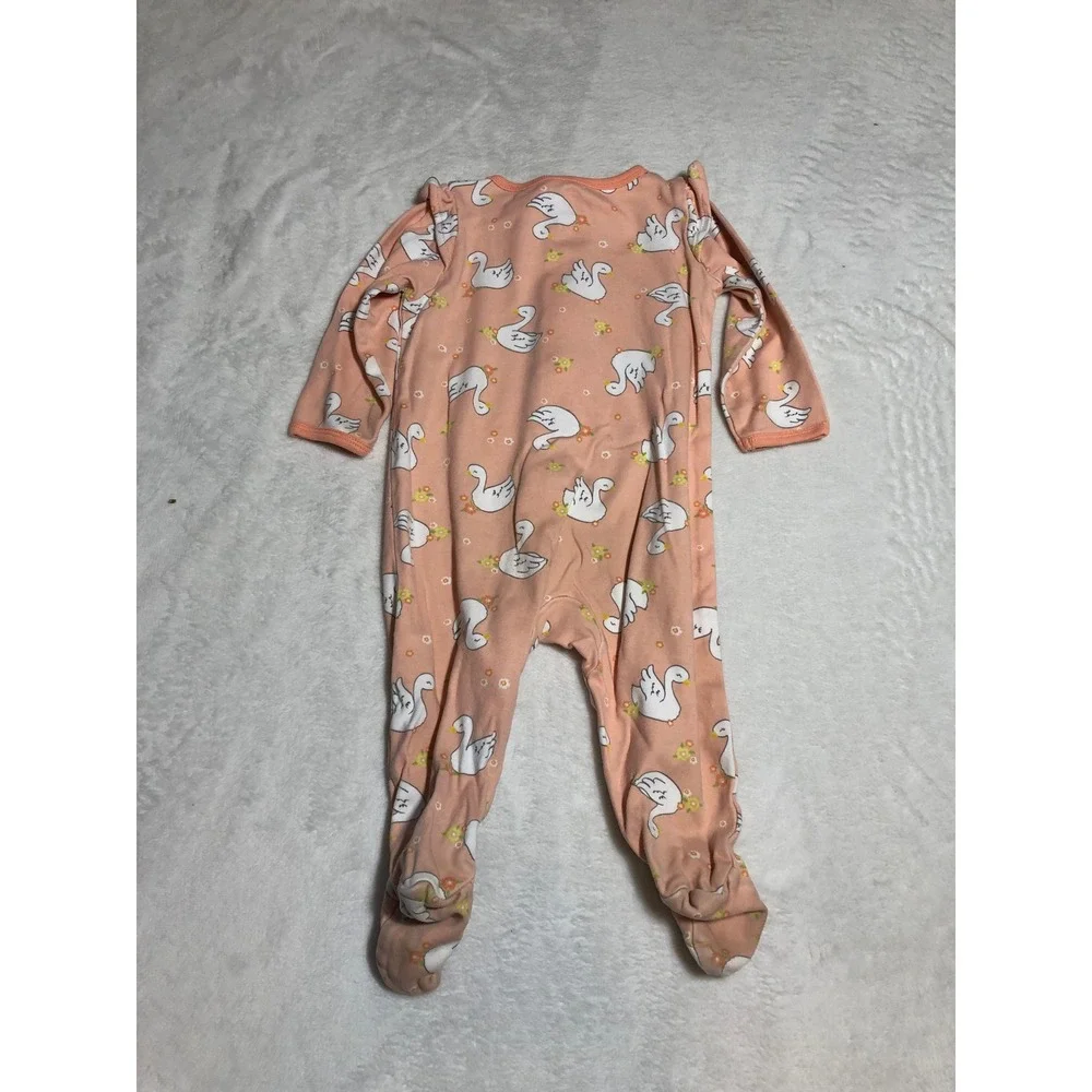 5/$25 Wonder Nation Footed Sleeper Baby Girl 6-9M Peach Swan Floral Ruffle Zip